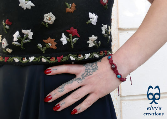 Handmade Macrame Bracelet, Ruby Agate Gemstone Beads Bracelet, Unique Birthday Gift for Women