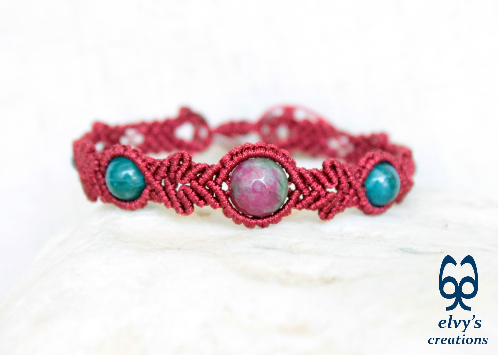 Handmade Macrame Bracelet, Ruby Agate Gemstone Beads Bracelet, Unique Birthday Gift for Women
