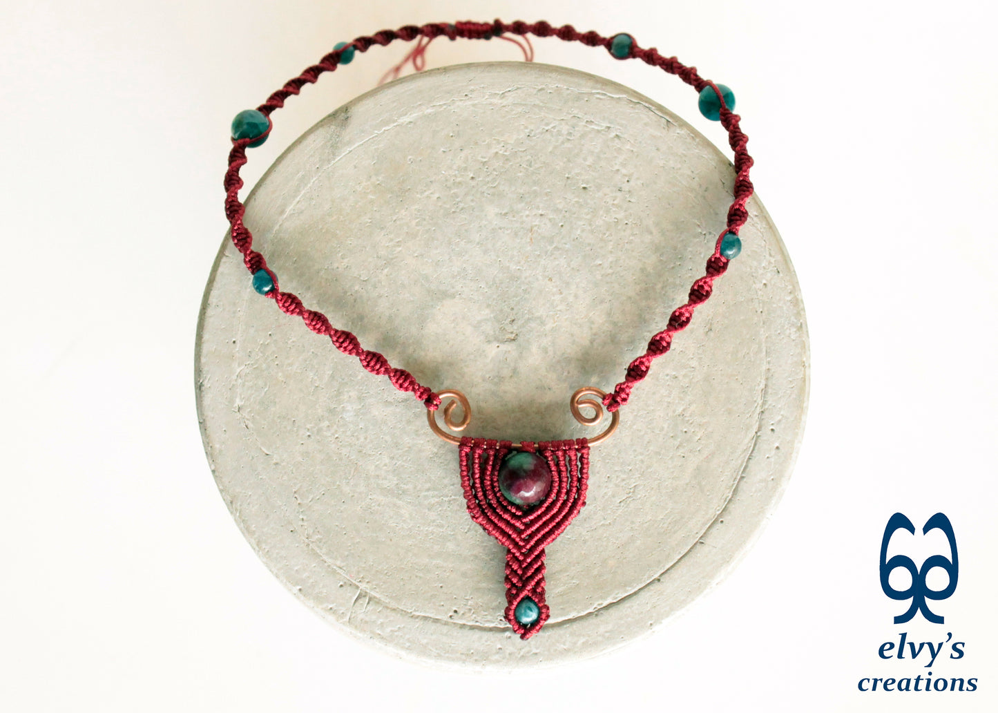 Handmade Macrame Necklace, Agate Beaded Macrame Choker, Unique Birthday Gift for Women or Men