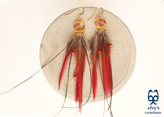 Handmade Gold Macrame Earrings, Dangle Gemstone Beads Earrings, Birthday Gift for Women