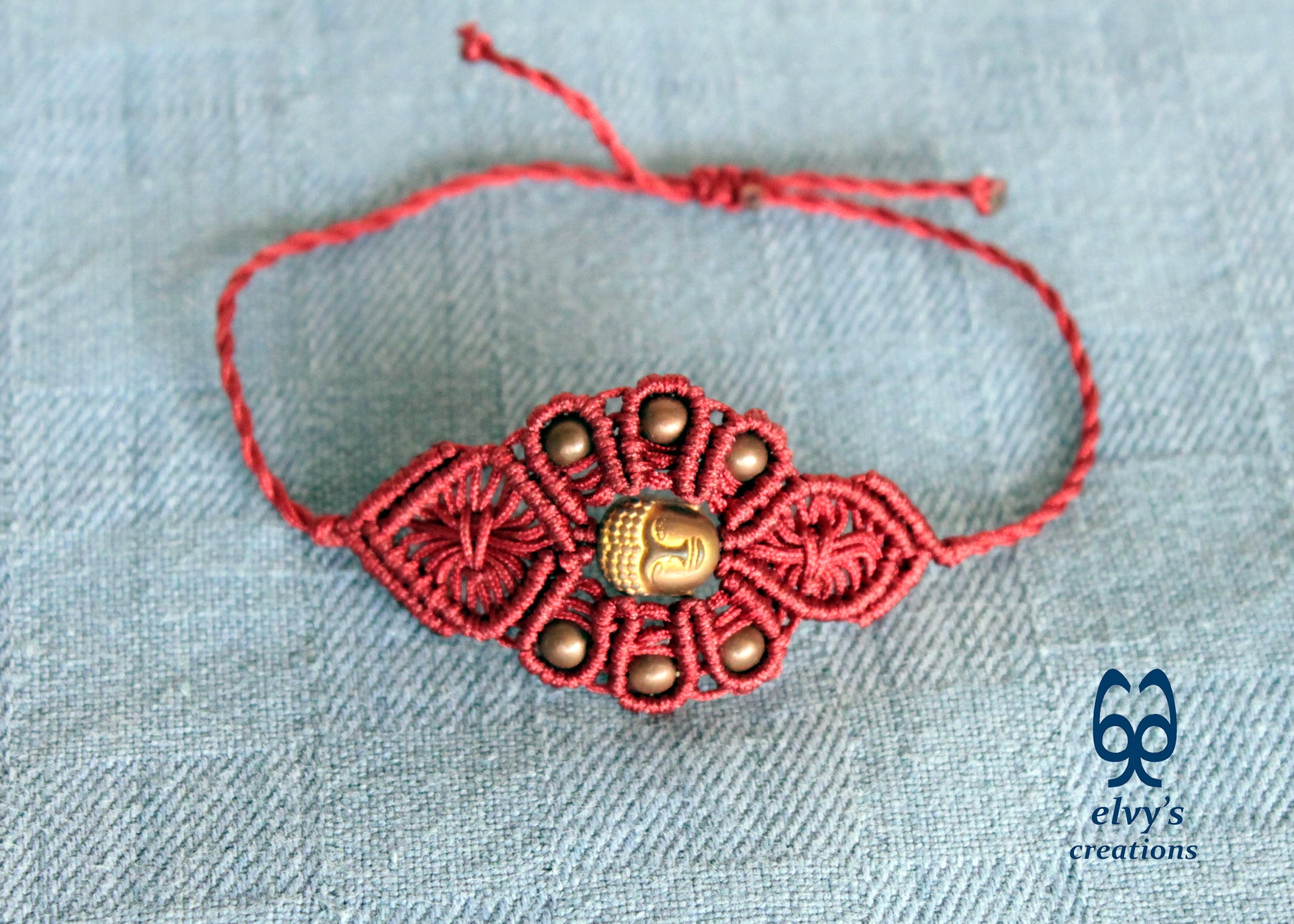 Red Macrame Bracelet Hematite Gemstones Adjustable Cuff Bracelet with Healing Gemstones Gift for Women