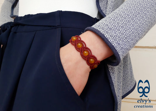 Handmade Macrame Bracelet, Agate Gemstone Beaded Cuff, Unique Birthday Gift for Women