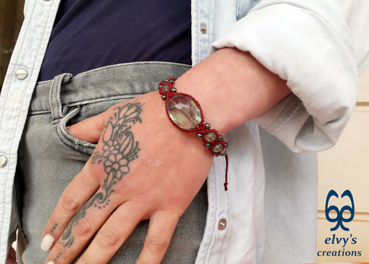 Handmade Macrame Bracelet, Gemstone Beaded Cuff, Unique Birthday Gift for Women and Men