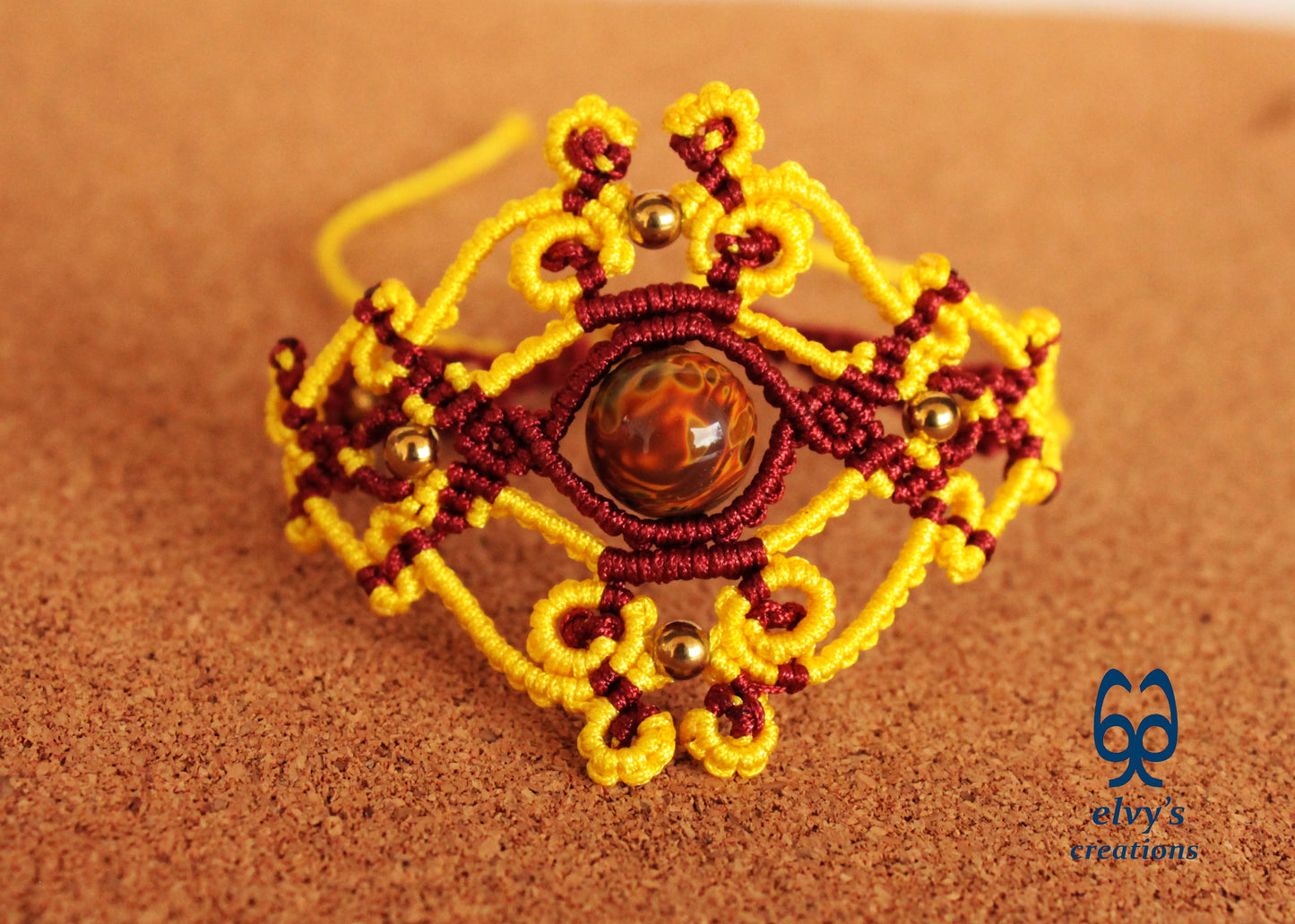 Red Macrame Bracelet Gold Hematite Gemstones Yellow Crystal Quartz Adjustable Cuff Bracelet with Healing Gemstones Gift for Women