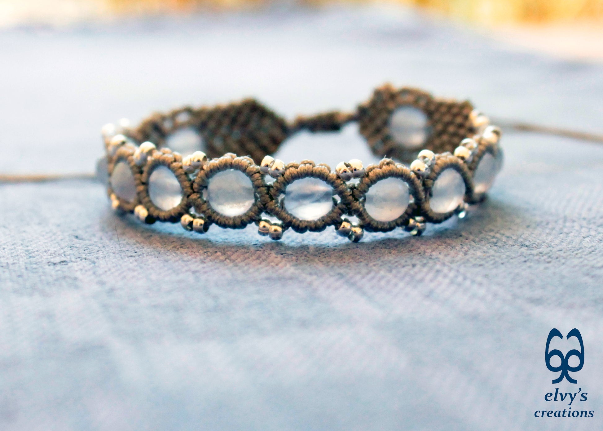 Handmade Macrame Bracelet, Crystal Gemstone Beaded Cuff, Unique Birthday Gift for Women