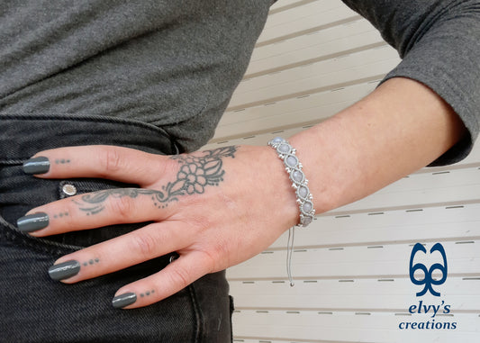 Handmade Macrame Bracelet, Crystal Gemstone Beaded Cuff, Unique Birthday Gift for Women