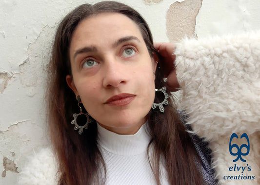 Handmade Silver Macrame Earrings, Dangle Gemstone Beads Earrings, Birthday Gift for Women