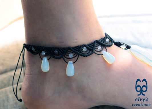 Handmade Macrame Anklet Bracelet Barefoot Sandals With Moonstones 