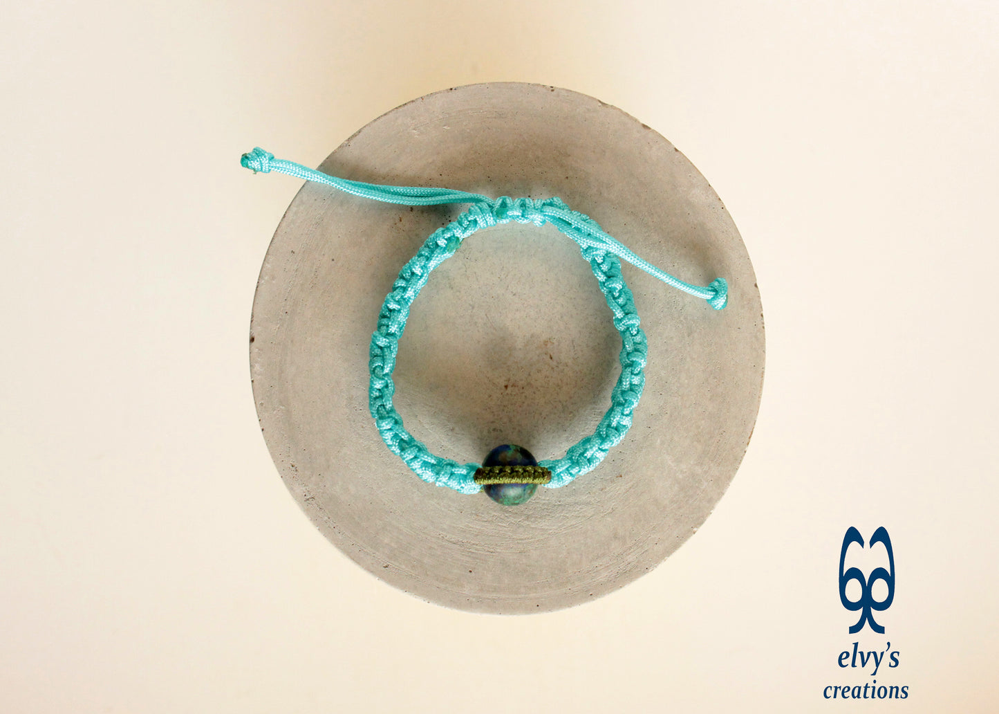 Handmade Macrame Bracelet Turquoise Amazonite Bead Waterproof Blue Adjustable Cuff for Men and Women