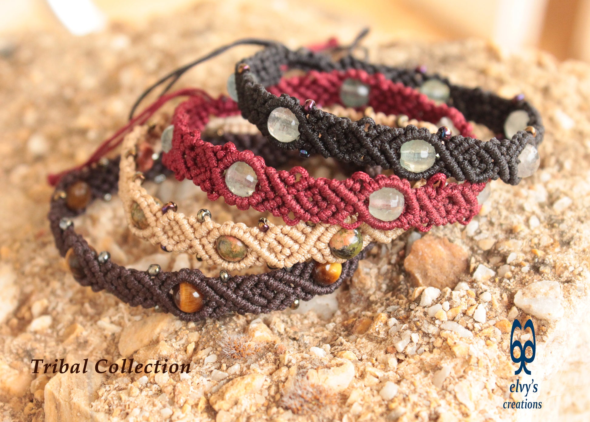 Macrame Handmade Jewelry Tribal Collection with Unique Gem Stones