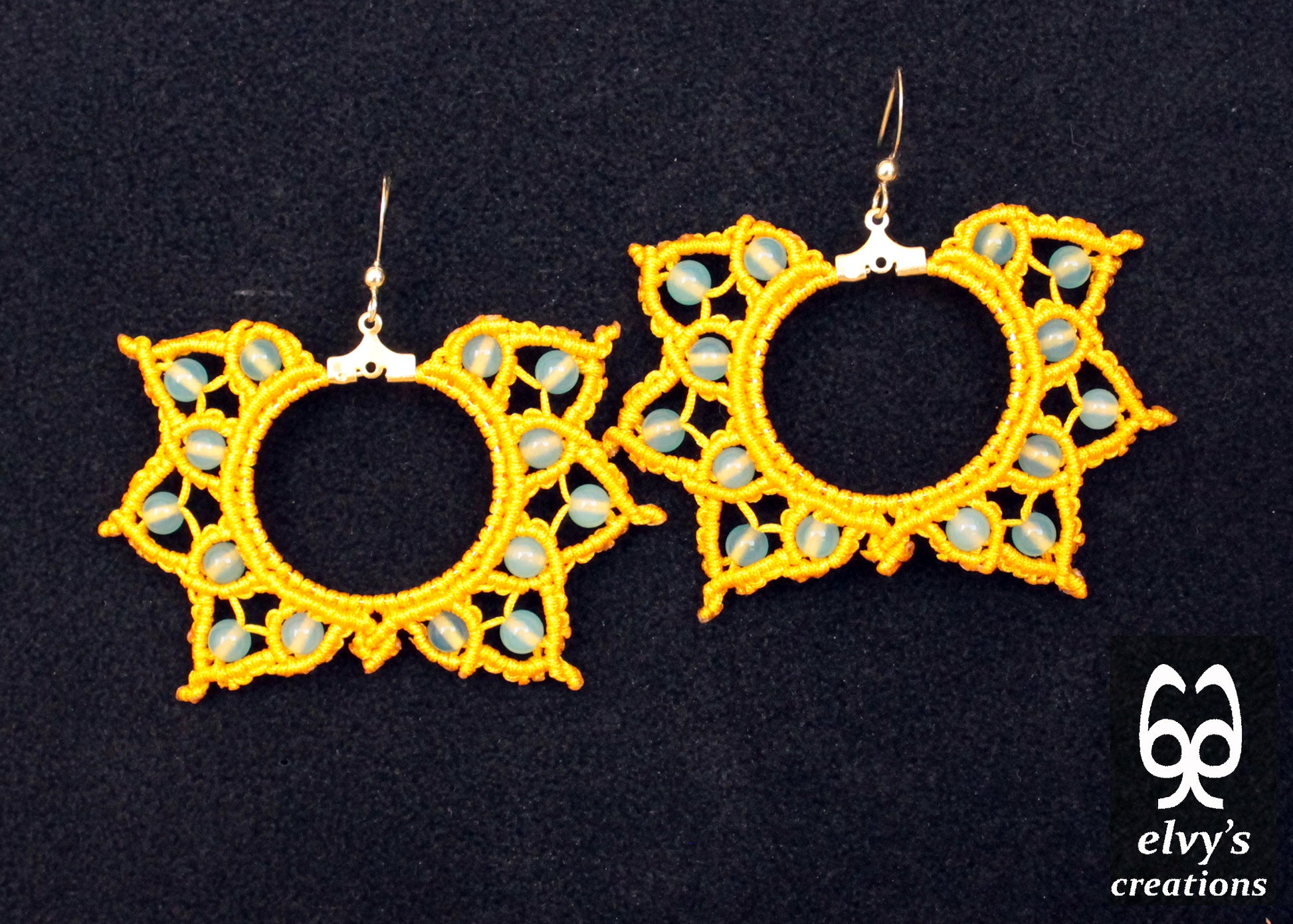 Handmade Macrame Silver Earrings, Beaded Gemstone Handmade Jewelry,Gift for Women