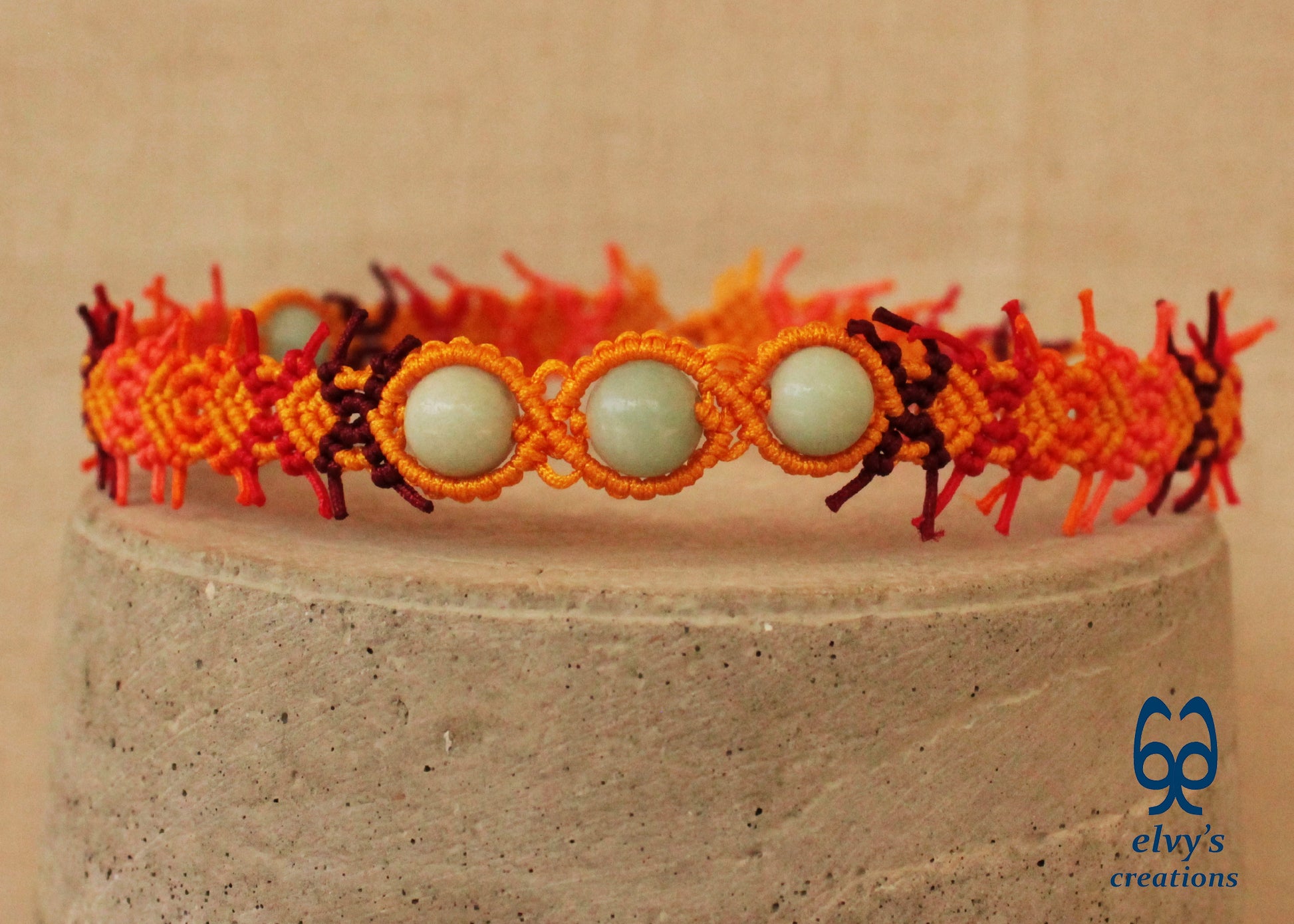 Yellow Macrame Necklace with Milky Quartz Gemstone Adjustable Lace Choker